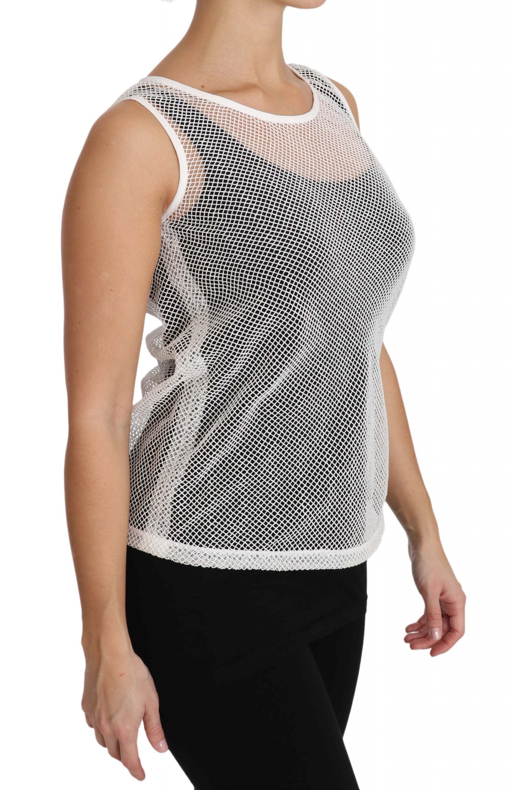 Dolce & Gabbana White Net  Transparent Sleeveless Tank Top Dolce & Gabbana