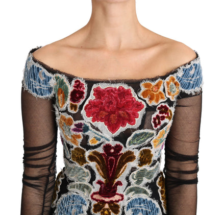 Dolce & Gabbana Black Floral Ricamo Top T-shirt Blouse Dolce & Gabbana