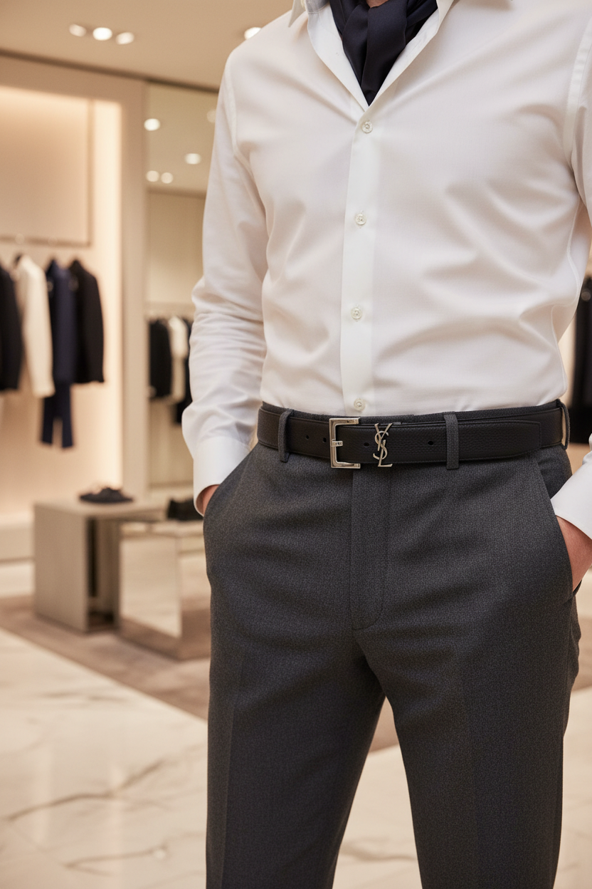 Ceinture Saint Laurent Bos Taurus Regular en cuir de veau noir