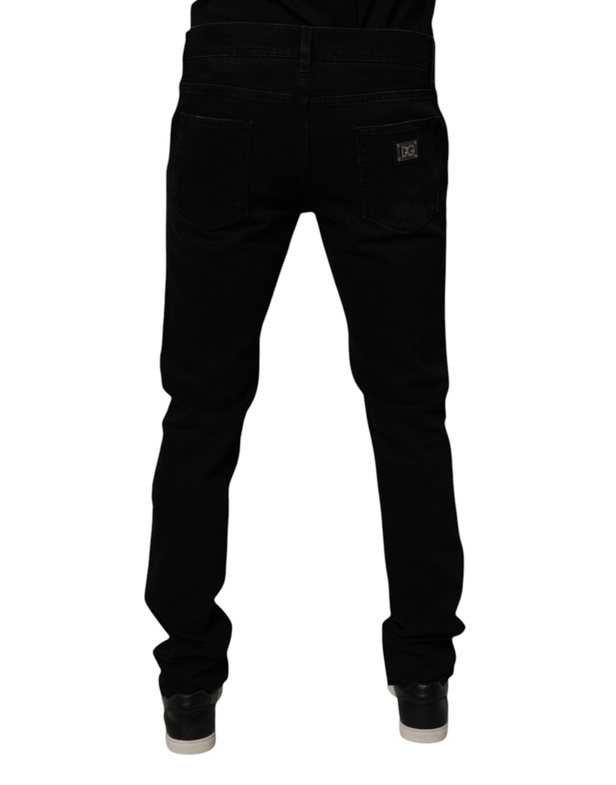 Dolce & Gabbana Black Cotton Tattered Skinny Men Denim Jeans Dolce & Gabbana
