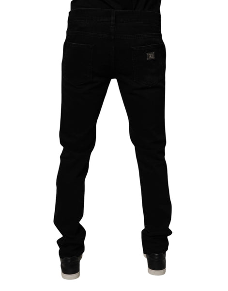 Dolce & Gabbana Black Cotton Tattered Skinny Men Denim Jeans Dolce & Gabbana