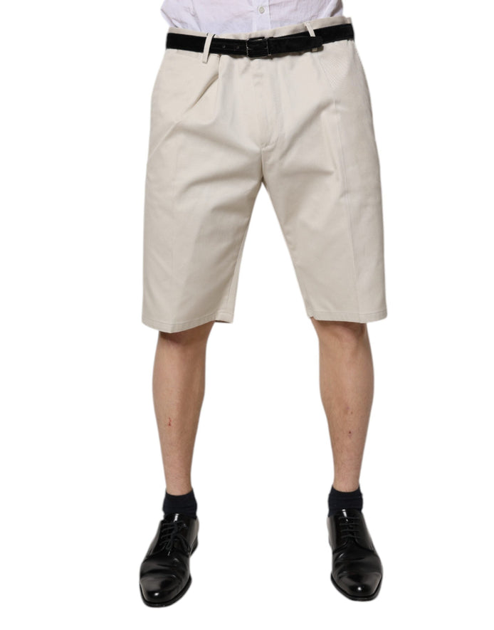 Dolce & Gabbana Beige Cotton Stretch Mid Waist Bermuda Shorts Dolce & Gabbana