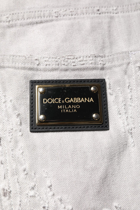 Dolce & Gabbana Light Gray Tattered Men Denim Bermuda Shorts Dolce & Gabbana