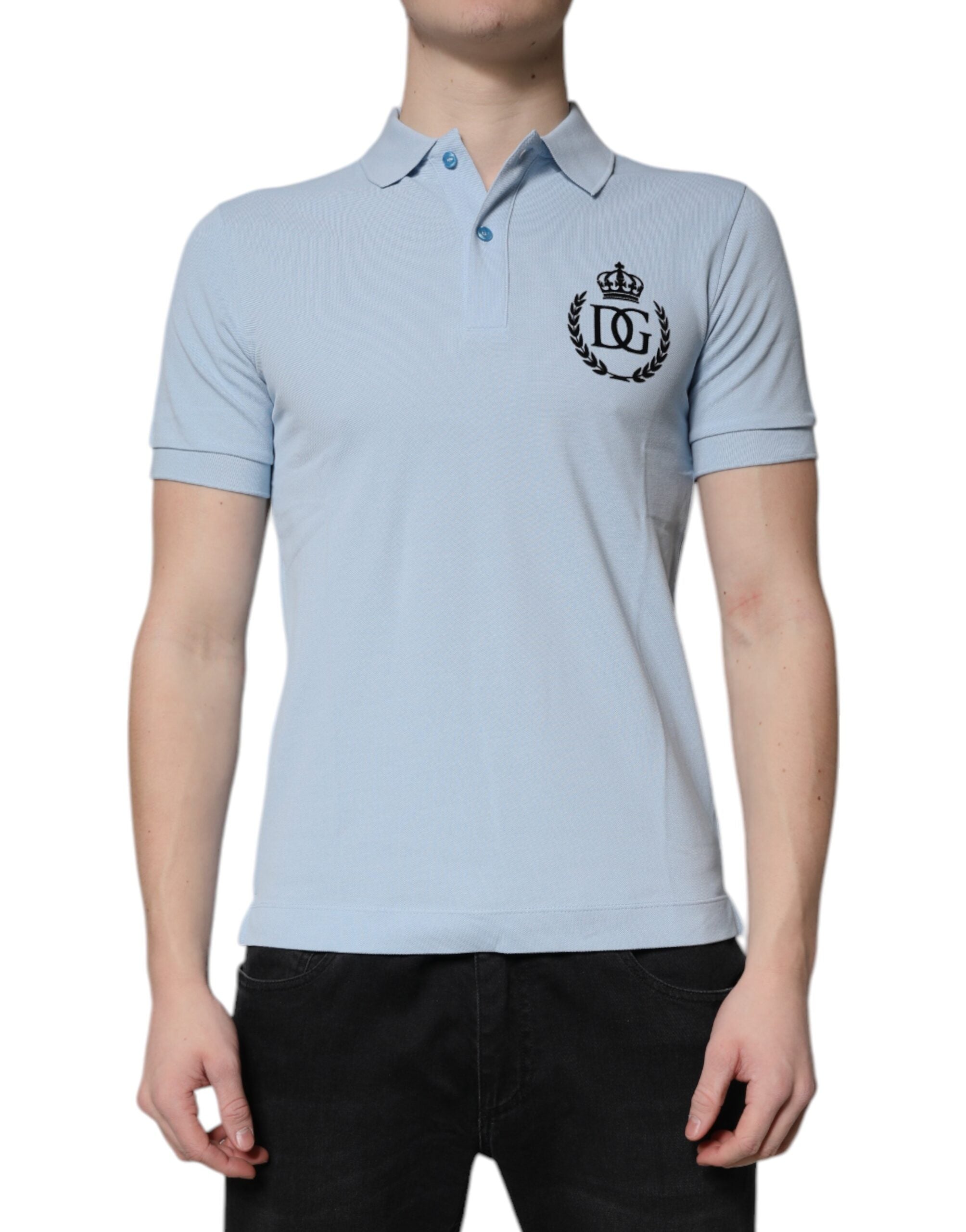 Dolce & Gabbana Sky Blue Cotton Crown Collared Polo T-shirt Dolce & Gabbana