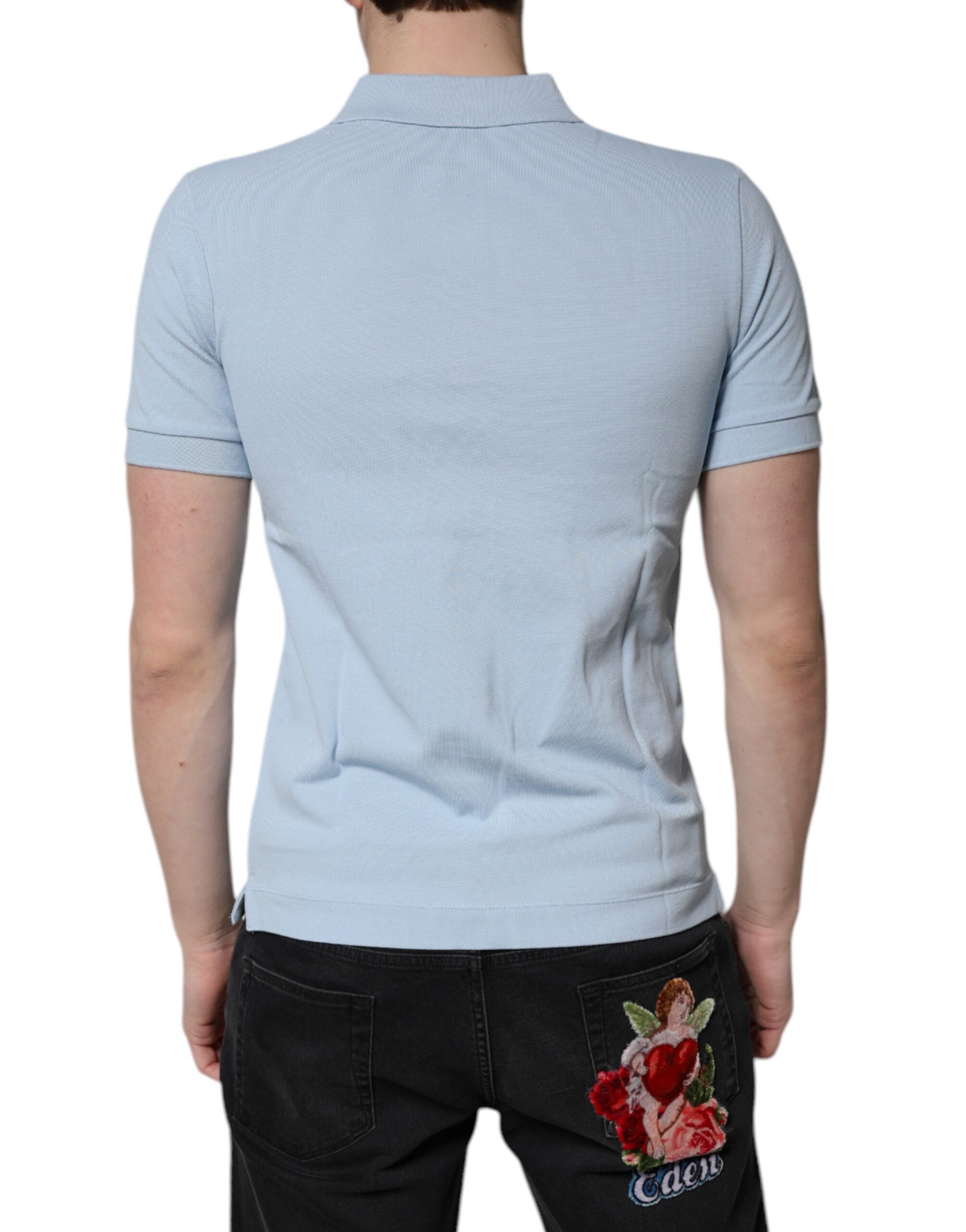 Dolce & Gabbana Sky Blue Cotton Crown Collared Polo T-shirt Dolce & Gabbana