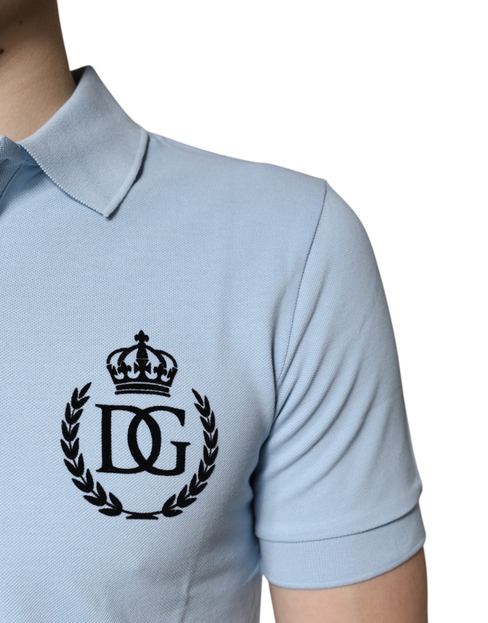 Dolce & Gabbana Sky Blue Cotton Crown Collared Polo T-shirt Dolce & Gabbana