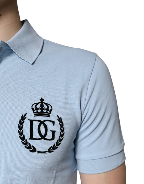 Dolce & Gabbana Sky Blue Cotton Crown Collared Polo T-shirt Dolce & Gabbana