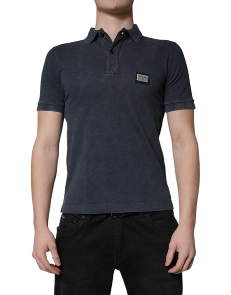 Dolce & Gabbana Dark Blue Logo Plaque Cotton Men Polo Shirt T-shirt Dolce & Gabbana