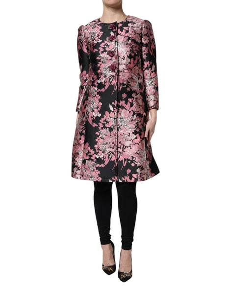 Dolce & Gabbana Pink Black Floral Brocade Trenchcoat Jacket Dolce & Gabbana