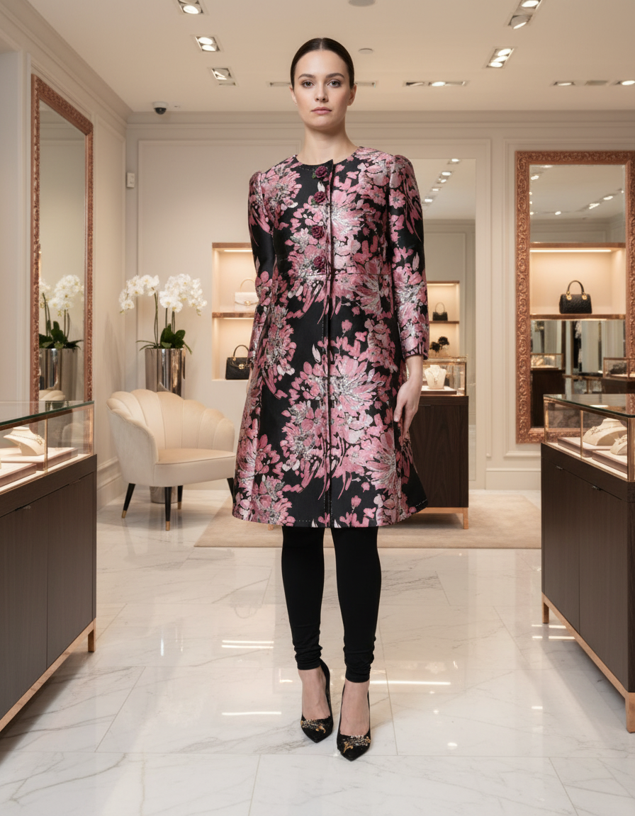 Dolce & Gabbana Pink Black Floral Brocade Trenchcoat Jacket Dolce & Gabbana