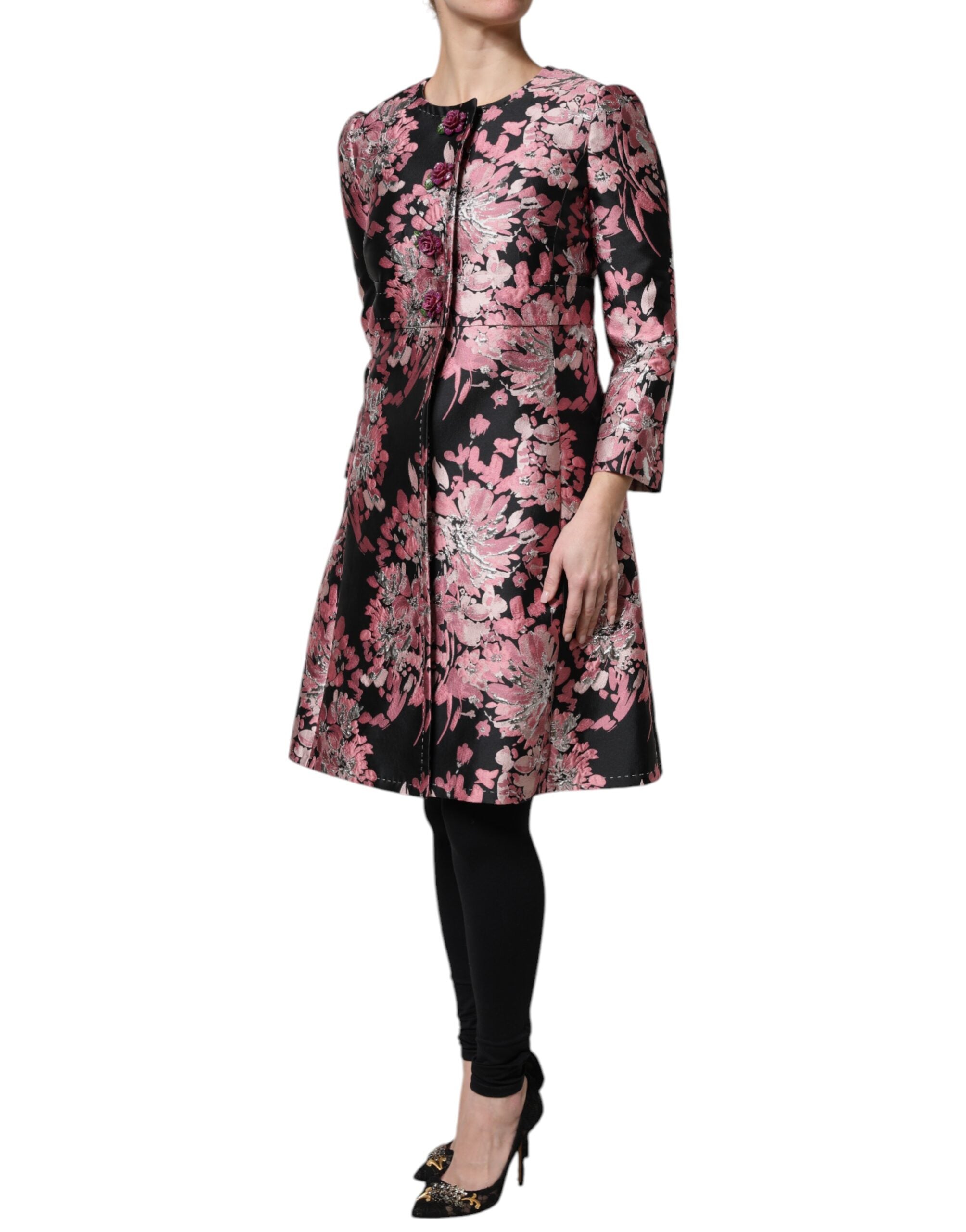Dolce & Gabbana Pink Black Floral Brocade Trenchcoat Jacket Dolce & Gabbana