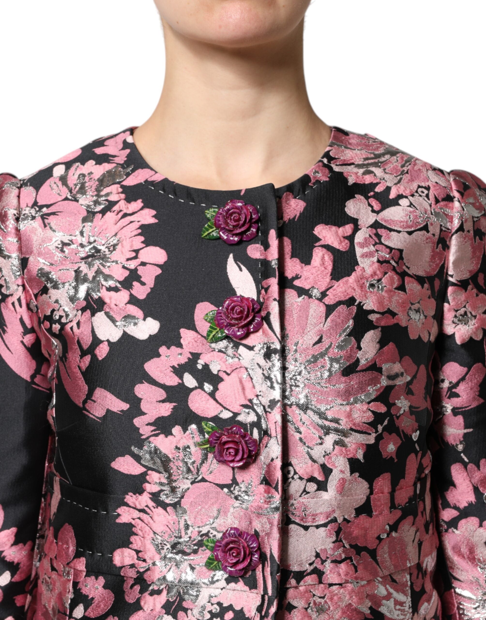Dolce & Gabbana Pink Black Floral Brocade Trenchcoat Jacket Dolce & Gabbana