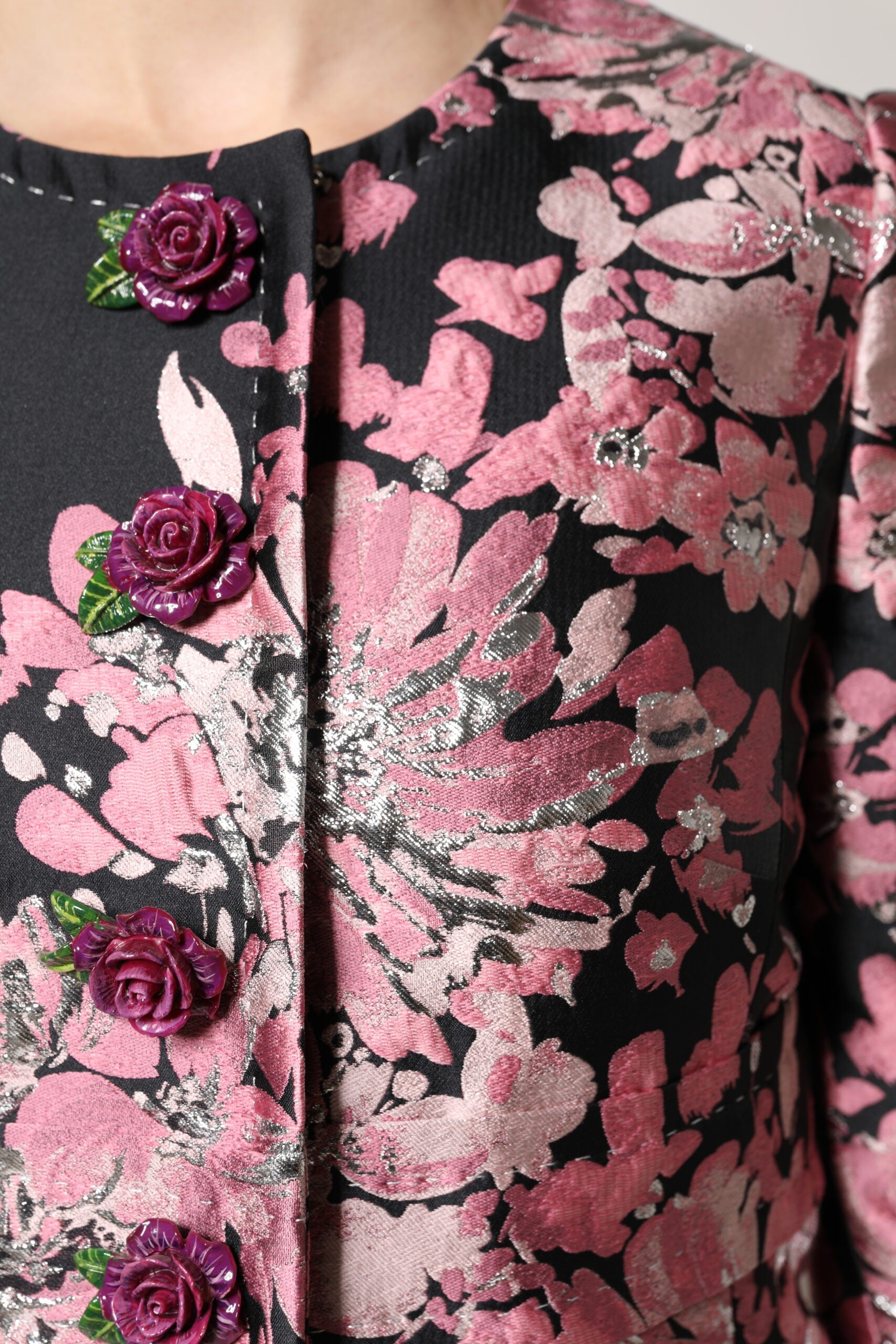 Dolce & Gabbana Pink Black Floral Brocade Trenchcoat Jacket Dolce & Gabbana