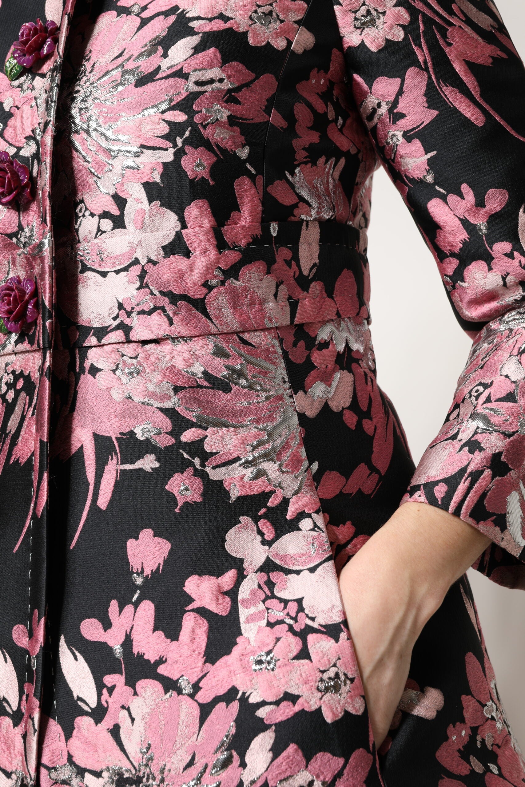 Dolce & Gabbana Pink Black Floral Brocade Trenchcoat Jacket Dolce & Gabbana