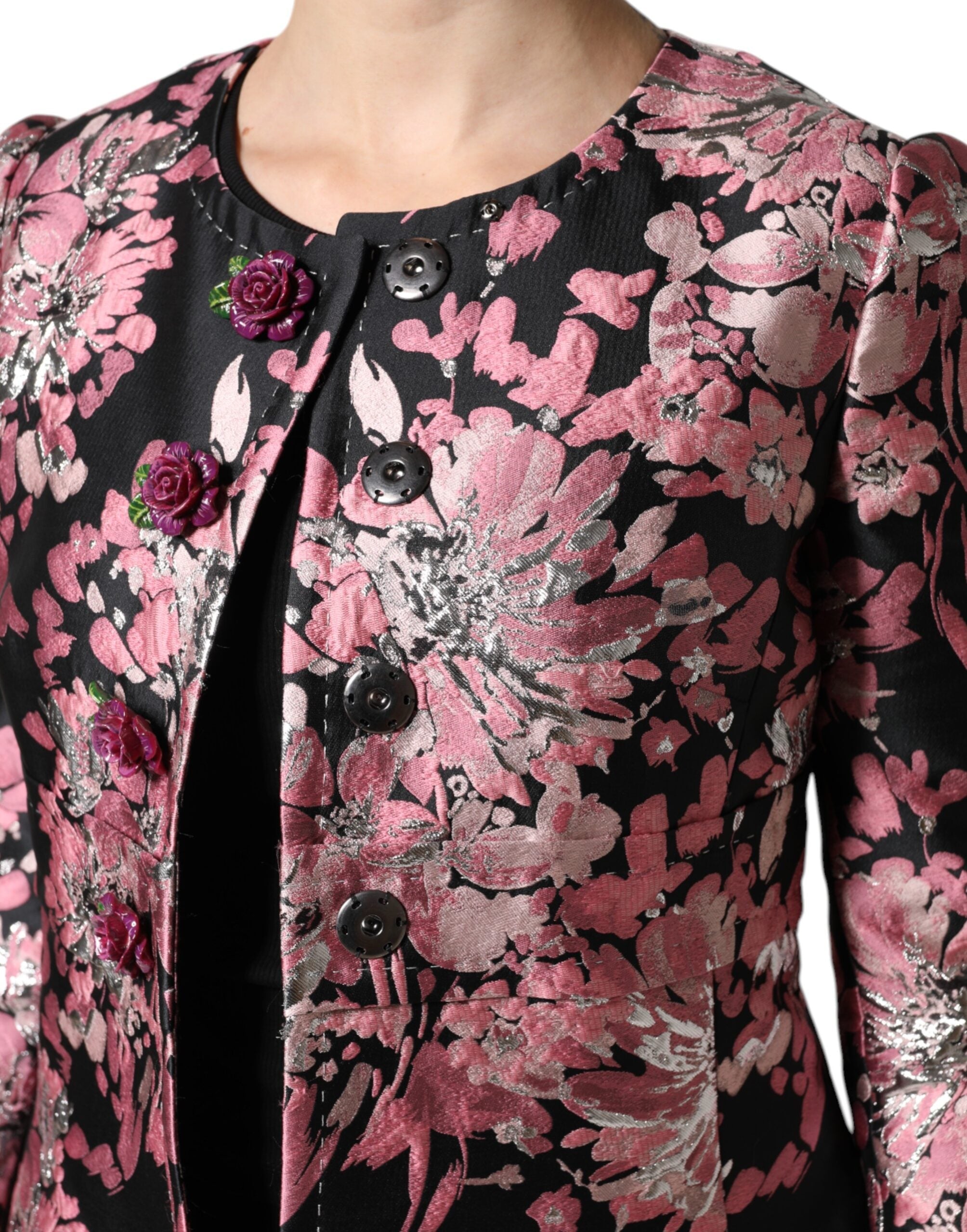 Dolce & Gabbana Pink Black Floral Brocade Trenchcoat Jacket Dolce & Gabbana