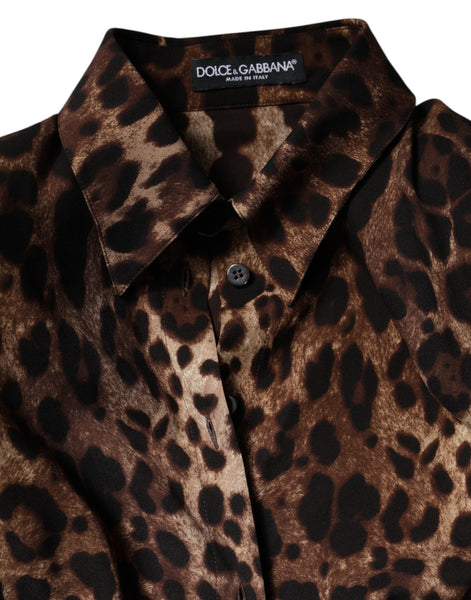 Dolce & Gabbana Brown Leopard Silk Button Down Coat Jacket Dolce & Gabbana