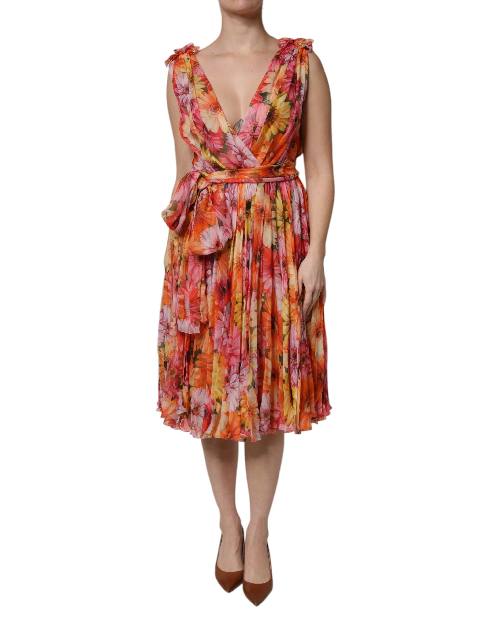 Dolce & Gabbana Multicolor Floral Silk V-neck Chiffon Dress Dolce & Gabbana