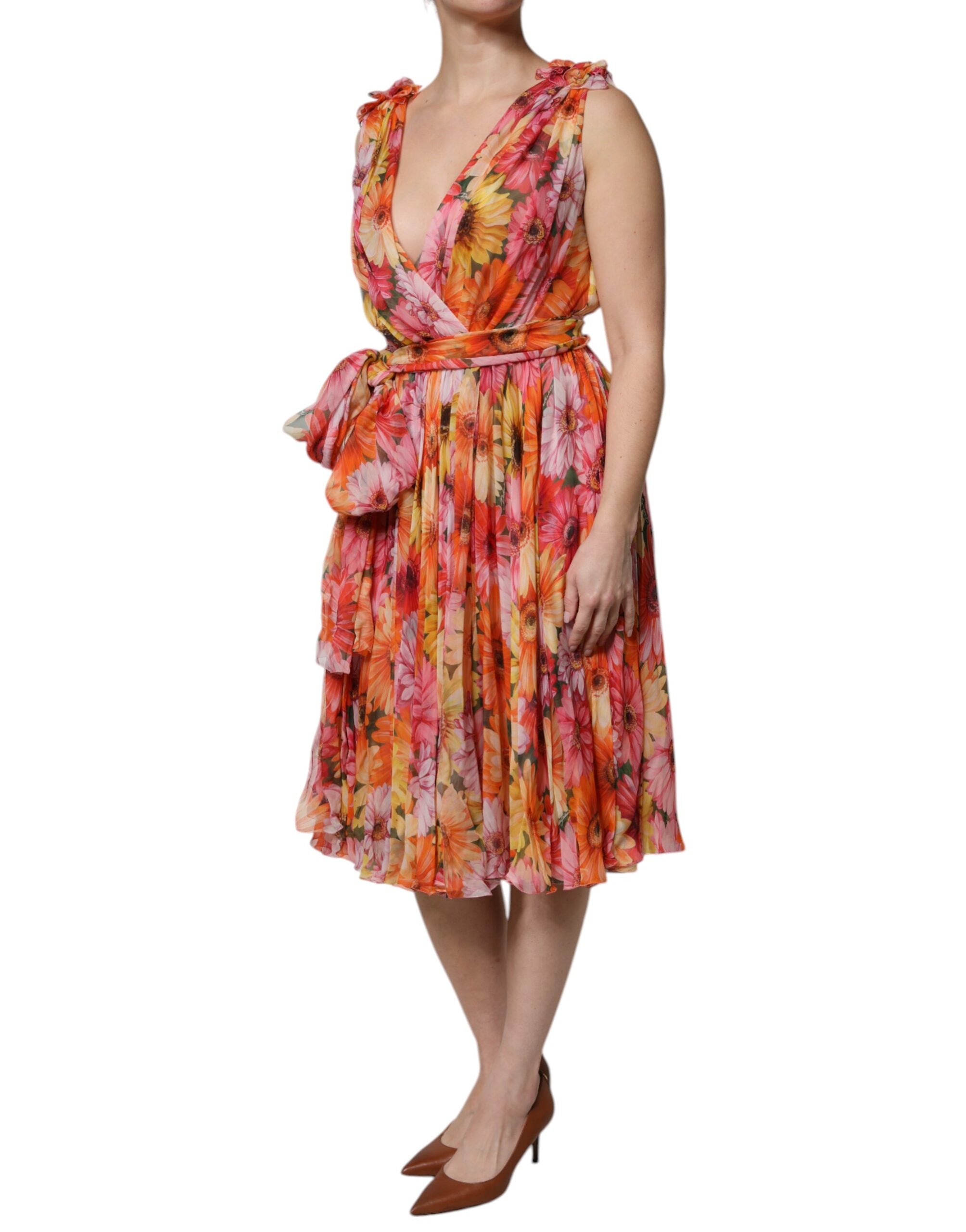 Dolce & Gabbana Multicolor Floral Silk V-neck Chiffon Dress Dolce & Gabbana
