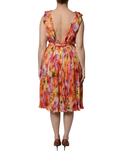 Dolce & Gabbana Multicolor Floral Silk V-neck Chiffon Dress Dolce & Gabbana
