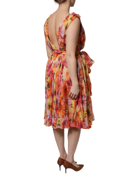 Dolce & Gabbana Multicolor Floral Silk V-neck Chiffon Dress Dolce & Gabbana