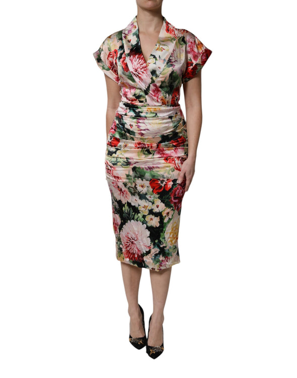 Dolce & Gabbana Multicolor Floral Short Sleeves Sheath Midi Dress Dolce & Gabbana