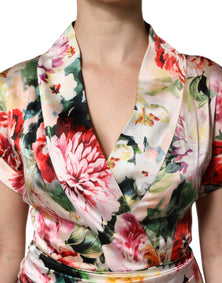 Dolce & Gabbana Multicolor Floral Short Sleeves Sheath Midi Dress Dolce & Gabbana