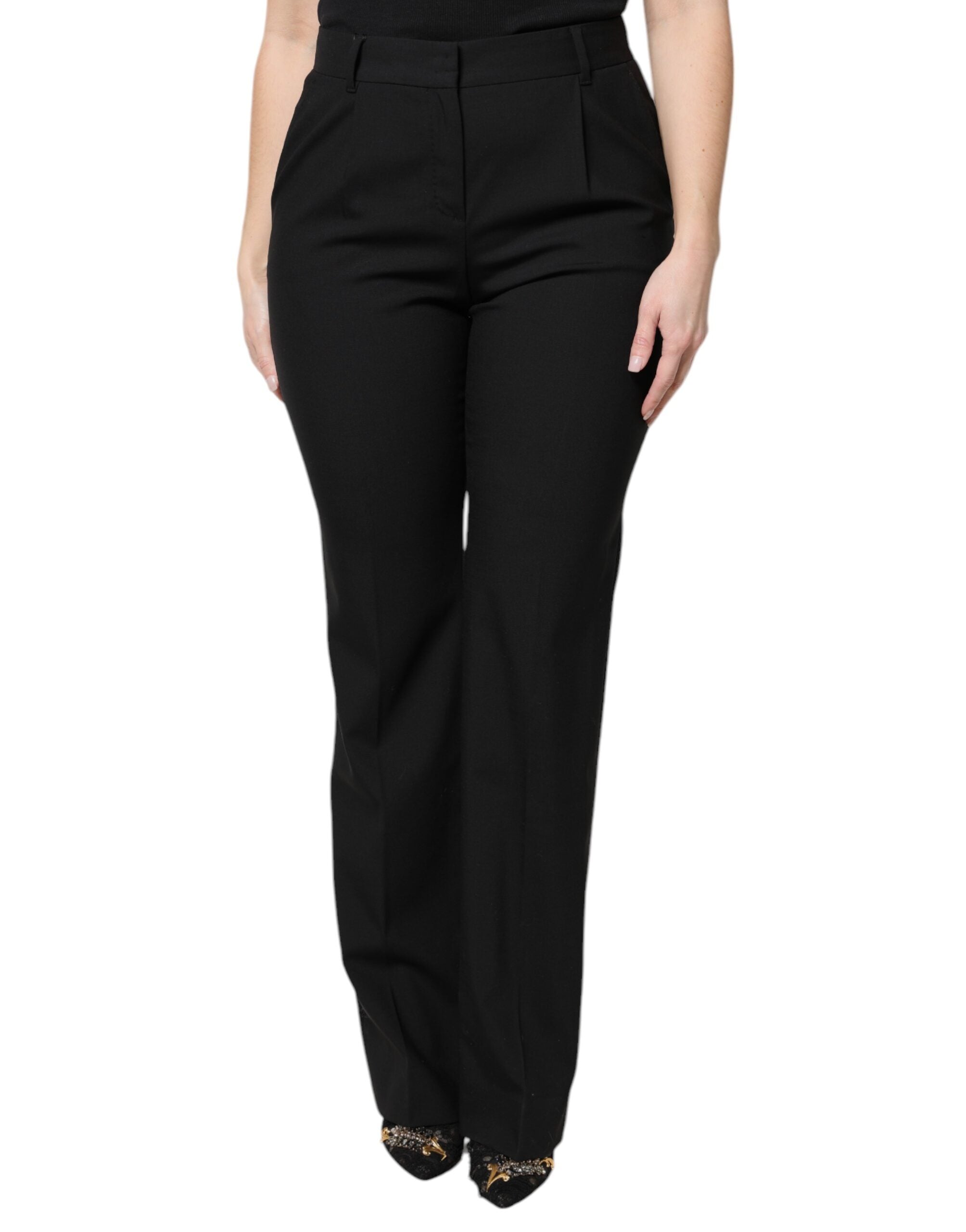 Dolce & Gabbana Black Wool High Waist Boot Cut Dress Pants Dolce & Gabbana