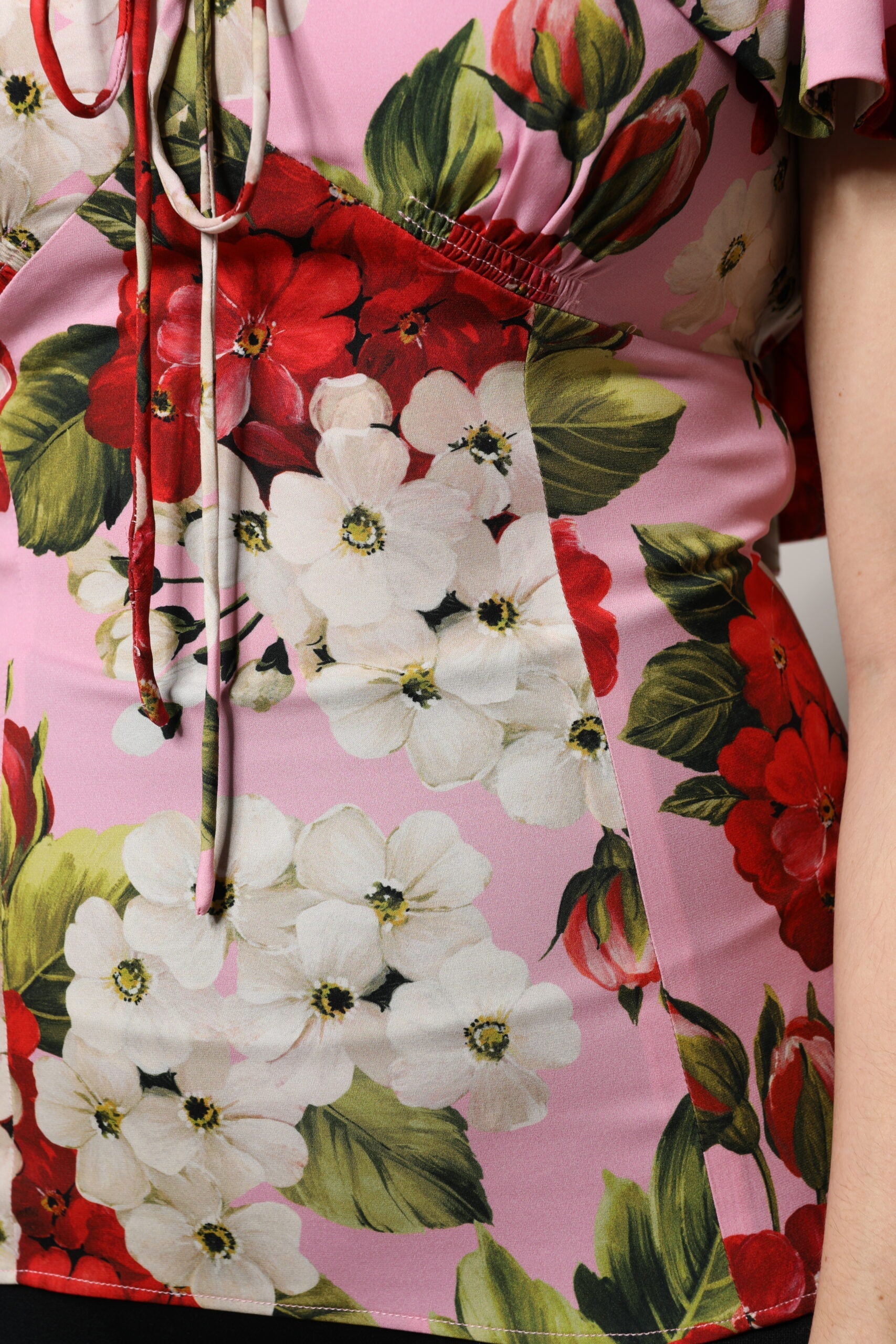 Dolce & Gabbana Pink Floral Silk Short Sleeves Blouse Top Dolce & Gabbana