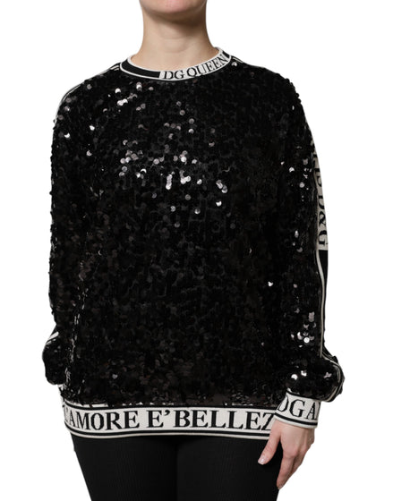 Dolce & Gabbana Black DG Queen Sequin Pullover Sweater Dolce & Gabbana