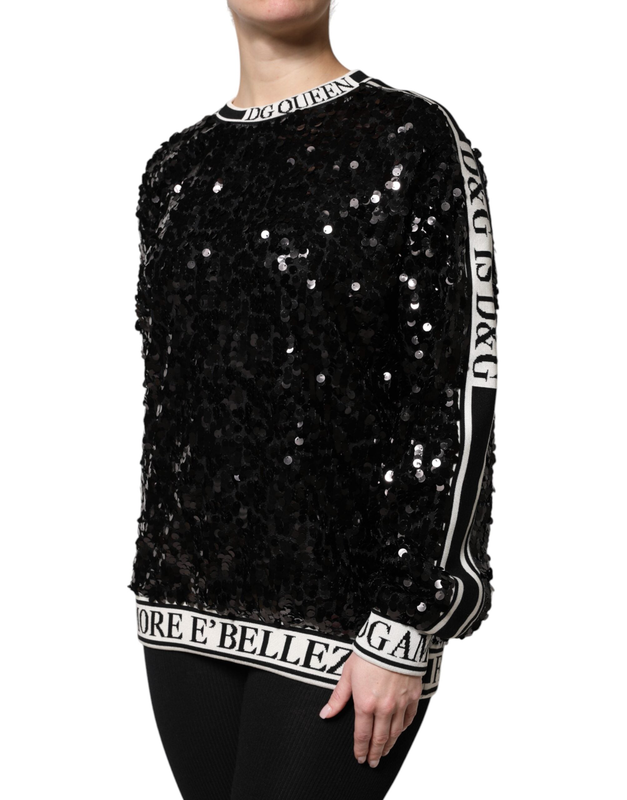 Dolce & Gabbana Black DG Queen Sequin Pullover Sweater Dolce & Gabbana