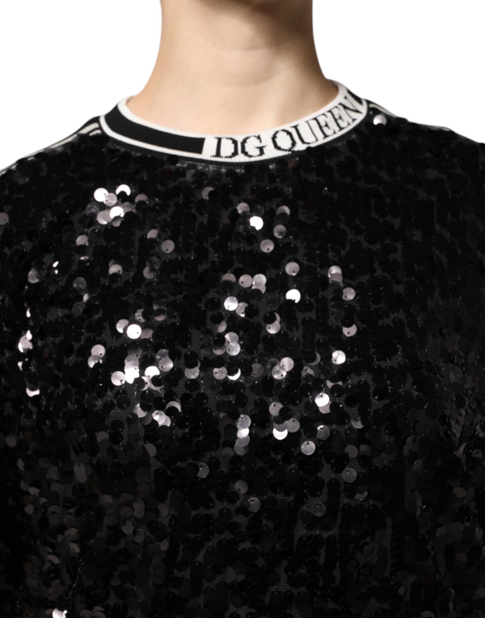 Dolce & Gabbana Black DG Queen Sequin Pullover Sweater Dolce & Gabbana