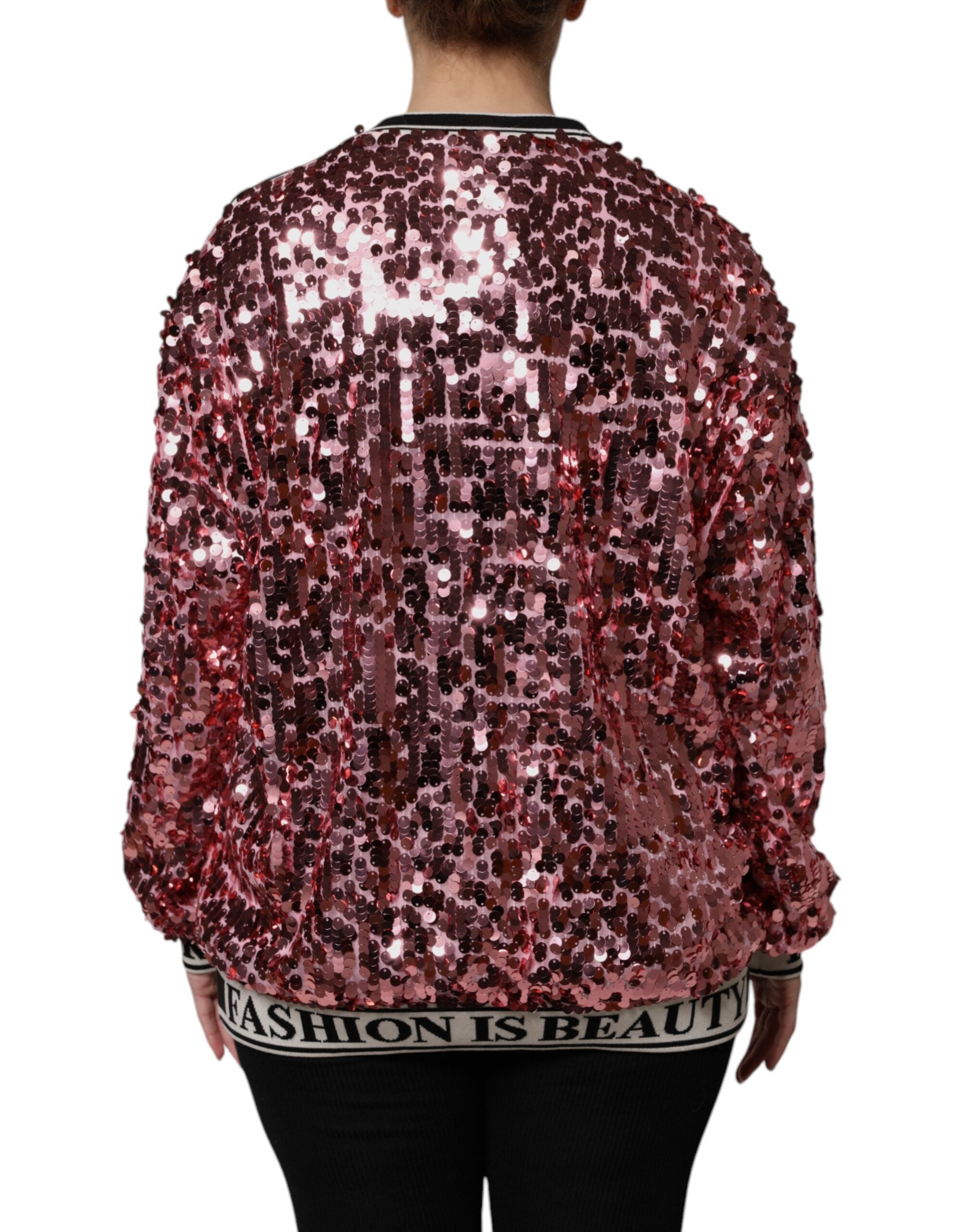 Dolce & Gabbana Pink DG Queen Sequin Pullover Sweater Dolce & Gabbana