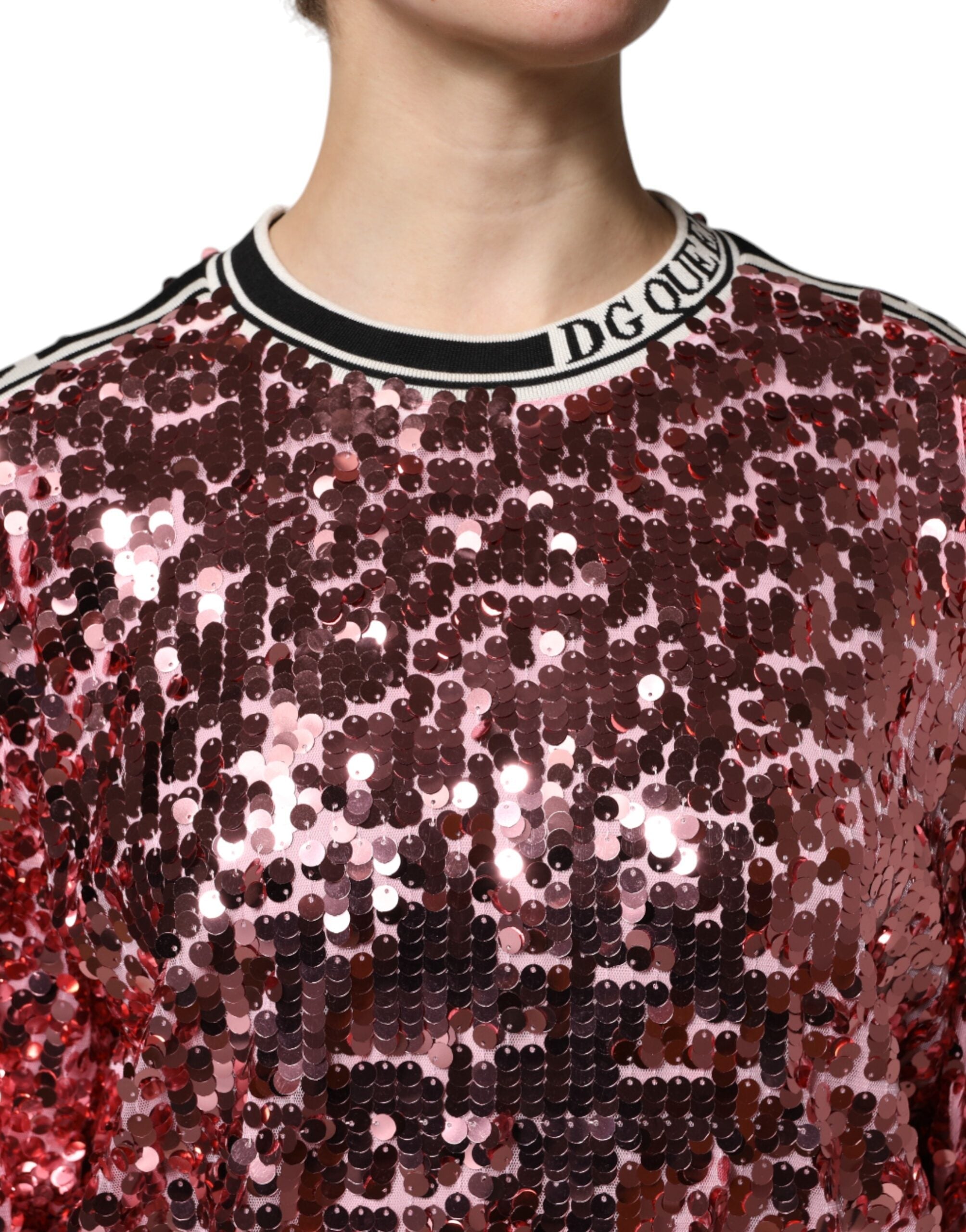 Dolce & Gabbana Pink DG Queen Sequin Pullover Sweater Dolce & Gabbana