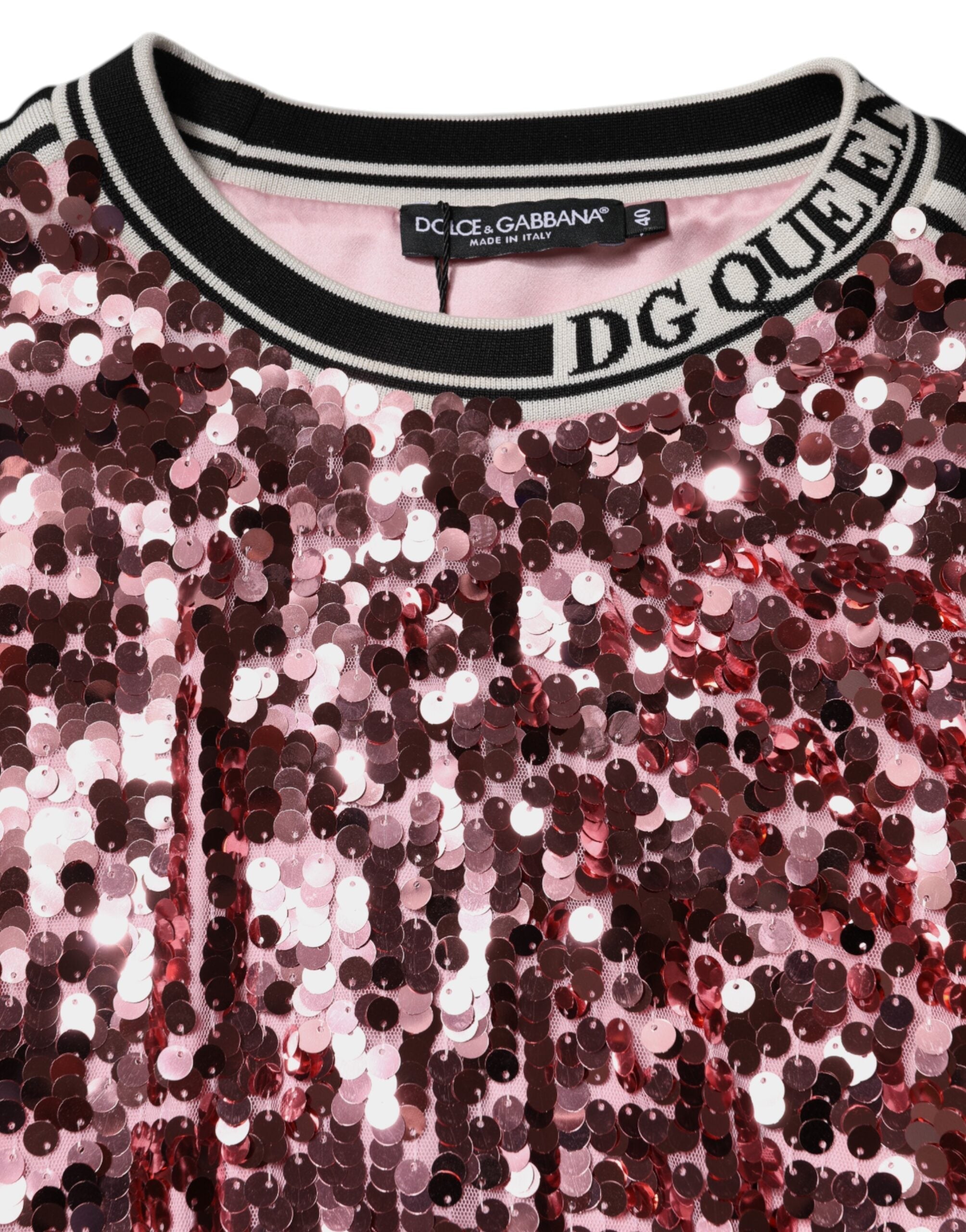 Dolce & Gabbana Pink DG Queen Sequin Pullover Sweater Dolce & Gabbana