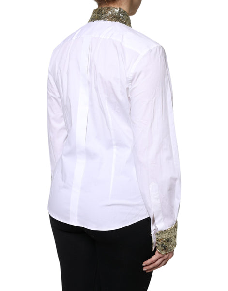 Dolce & Gabbana White Cotton Long Sleeves Sequin Shirt Top Dolce & Gabbana