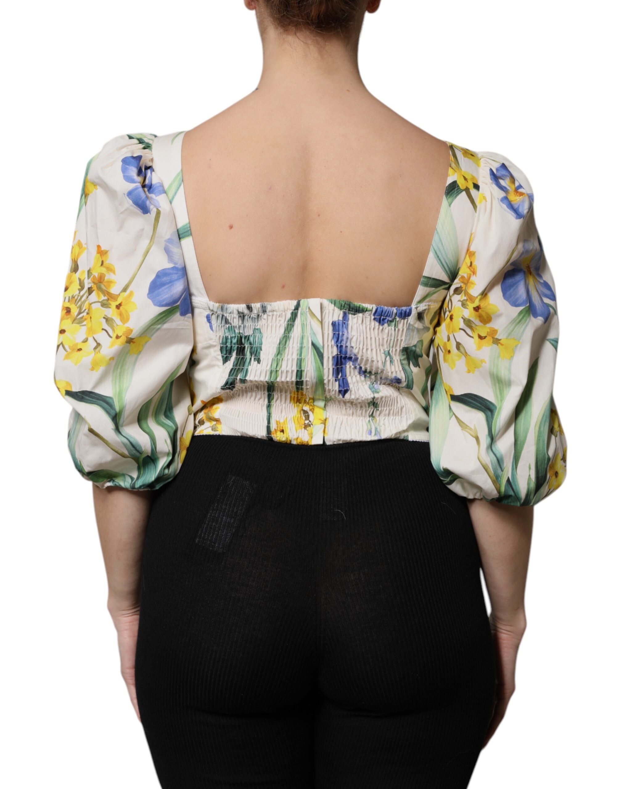 Dolce & Gabbana Weißes Crop-Top mit Blumenmuster und Puffärmeln