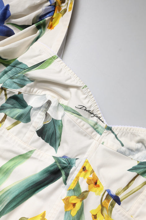 Dolce &amp; Gabbana Weißes Crop-Top mit Blumenmuster und Puffärmeln