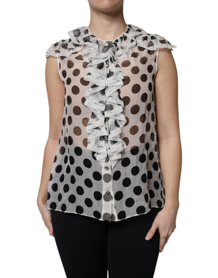 Dolce & Gabbana White Black Polka Dot Cotton Sleeveless Top Dolce & Gabbana
