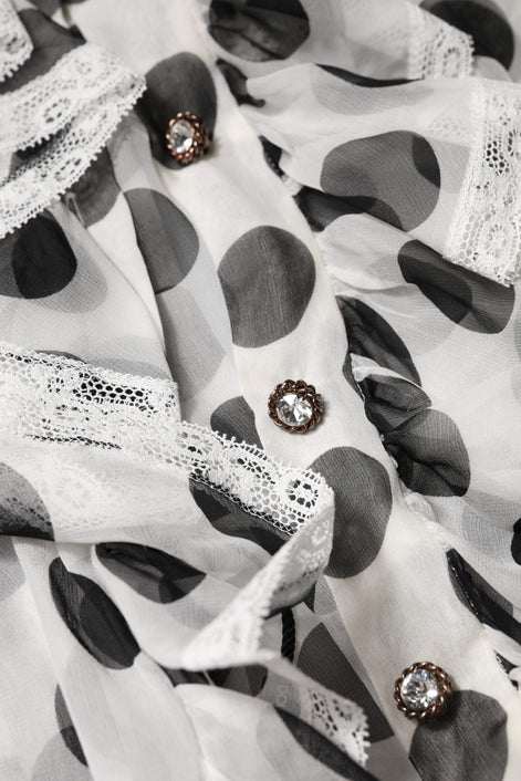 Dolce & Gabbana White Black Polka Dot Cotton Sleeveless Top Dolce & Gabbana