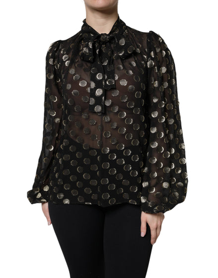 Dolce & Gabbana Black Sheer Tied Neck Polka Dots Blouse Top Dolce & Gabbana