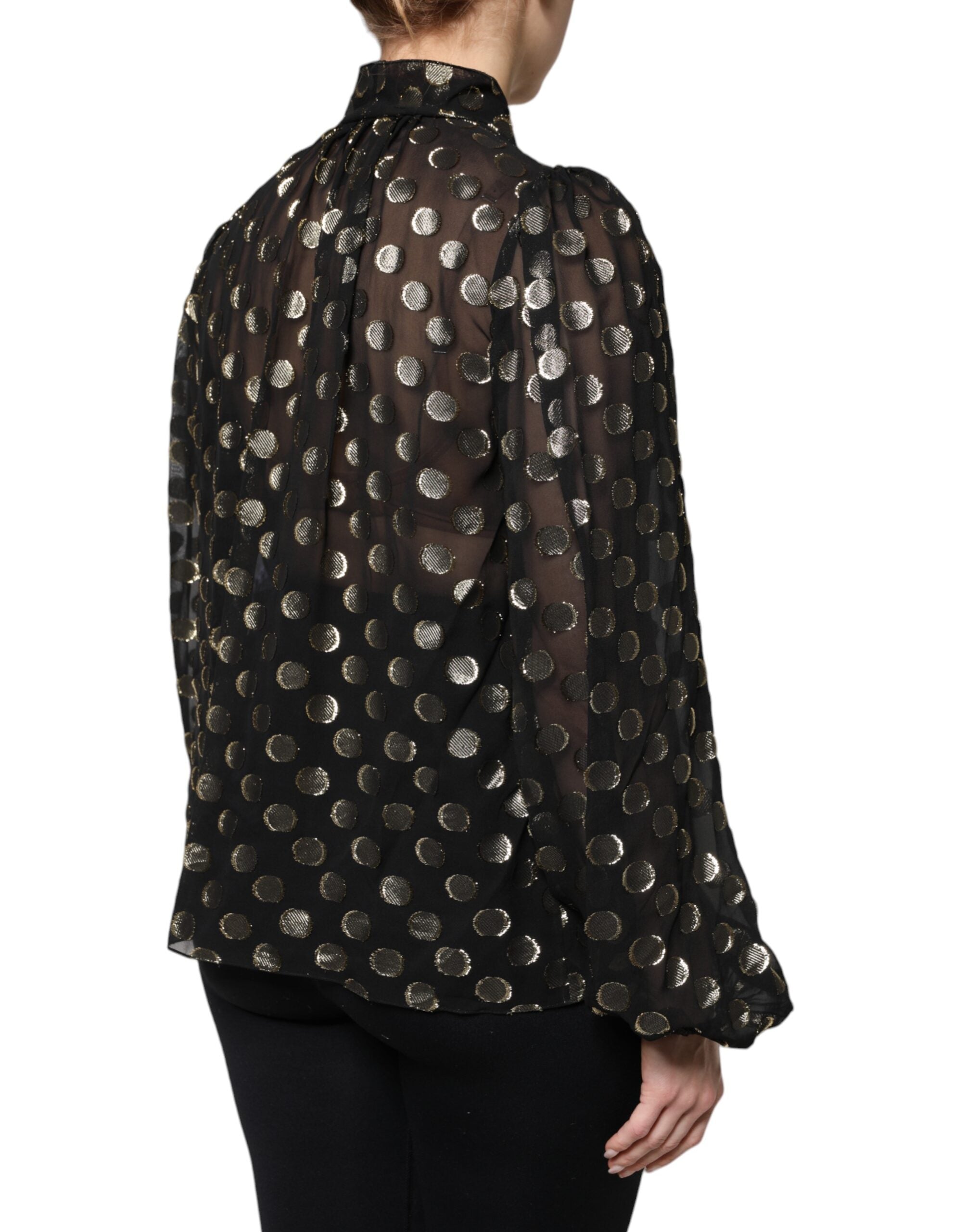 Dolce & Gabbana Black Sheer Tied Neck Polka Dots Blouse Top Dolce & Gabbana