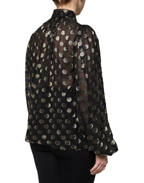 Dolce & Gabbana Black Sheer Tied Neck Polka Dots Blouse Top Dolce & Gabbana