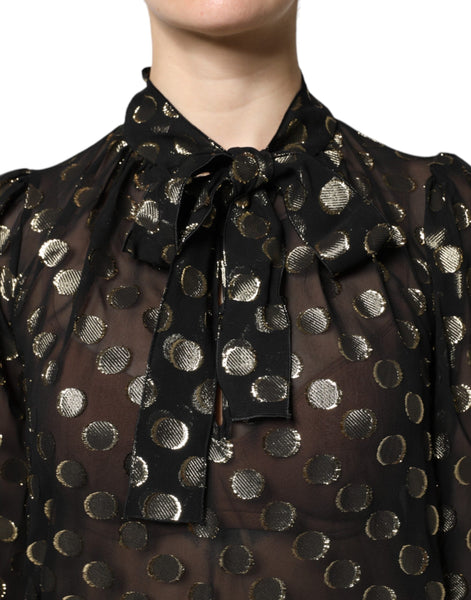 Dolce & Gabbana Black Sheer Tied Neck Polka Dots Blouse Top Dolce & Gabbana