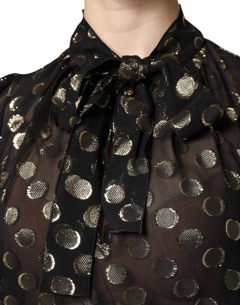 Dolce & Gabbana Black Sheer Tied Neck Polka Dots Blouse Top Dolce & Gabbana