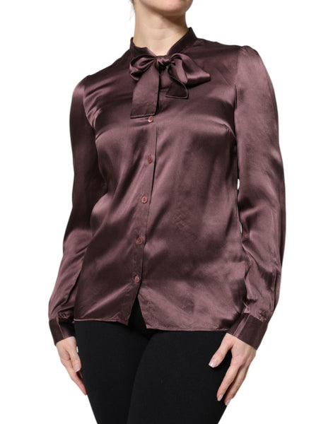 Dolce & Gabbana Brown Ascot Collar Long Sleeve Blouse Top Dolce & Gabbana