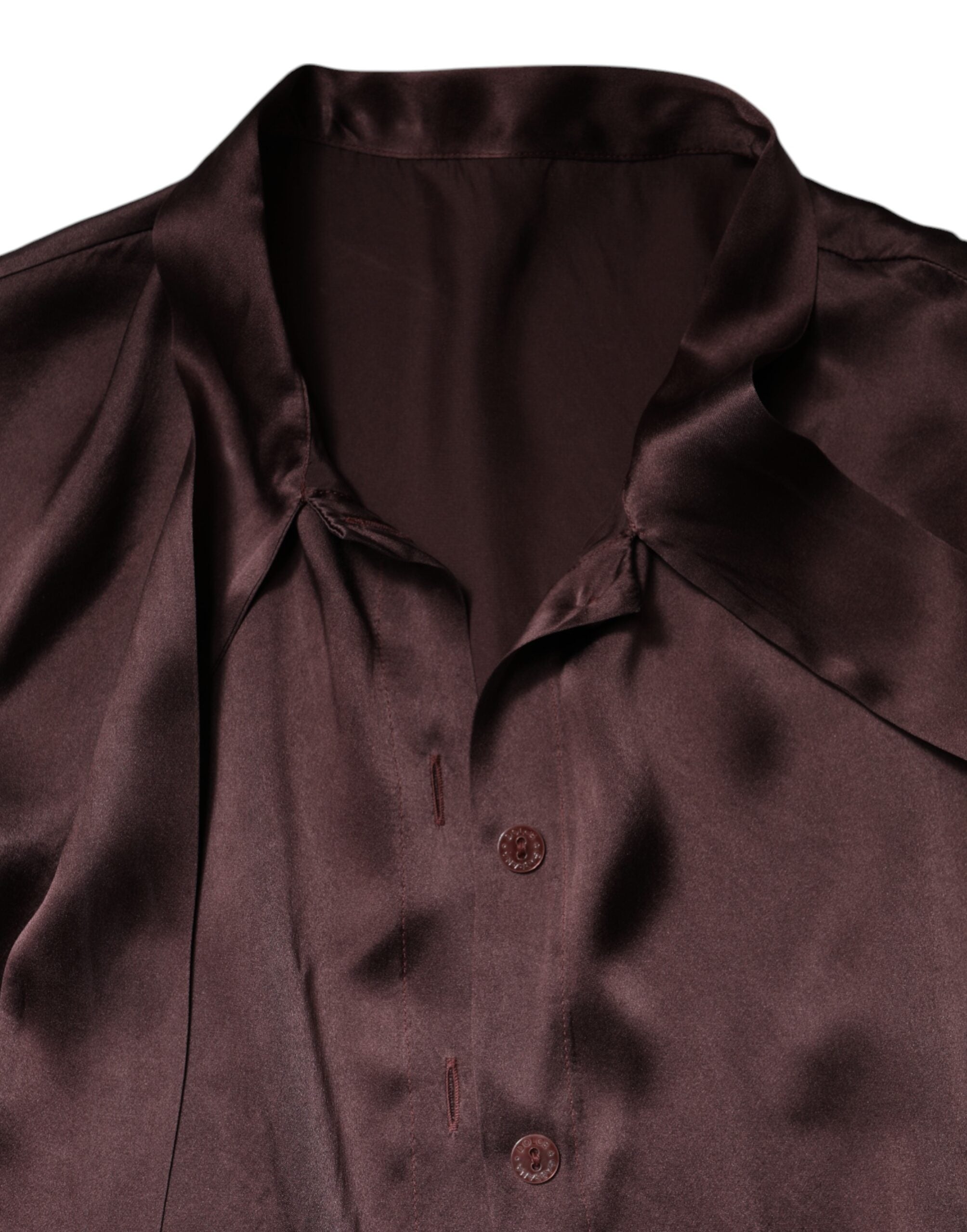 Dolce & Gabbana Brown Ascot Collar Long Sleeve Blouse Top Dolce & Gabbana