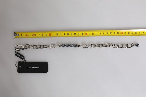 Dolce & Gabbana Silver Tone Chain Lobster Clasp Logo Gray Pearls Bracelet Dolce & Gabbana
