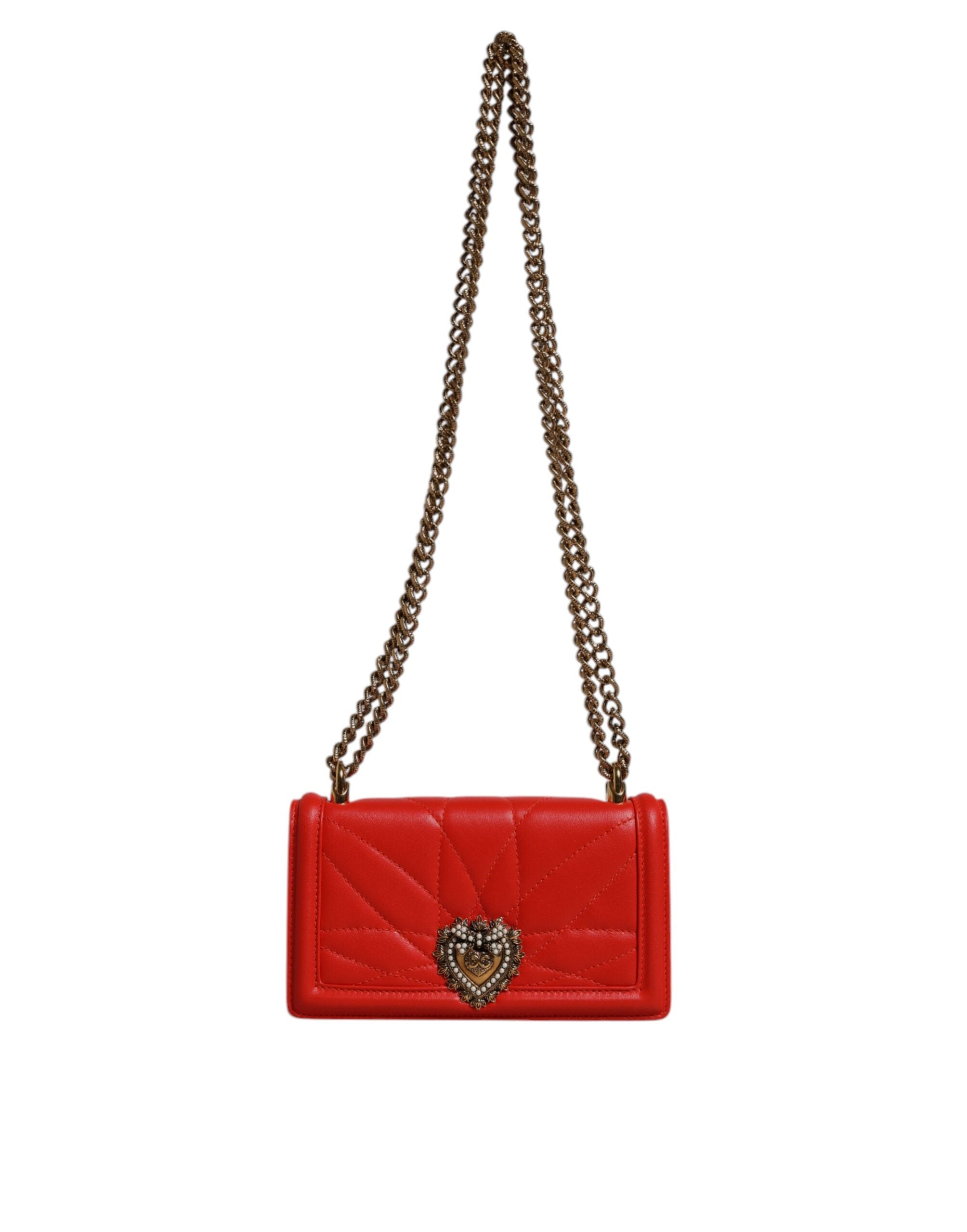 Dolce & Gabbana Red Quilted Devotion Crossbody Chain Phone Cover Bag Dolce & Gabbana