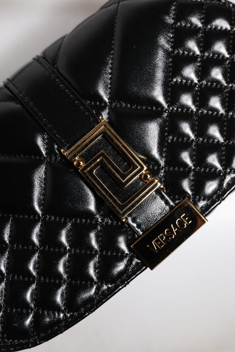Versace Black Calf Leather Quilted Shoulder Strap Bag Versace