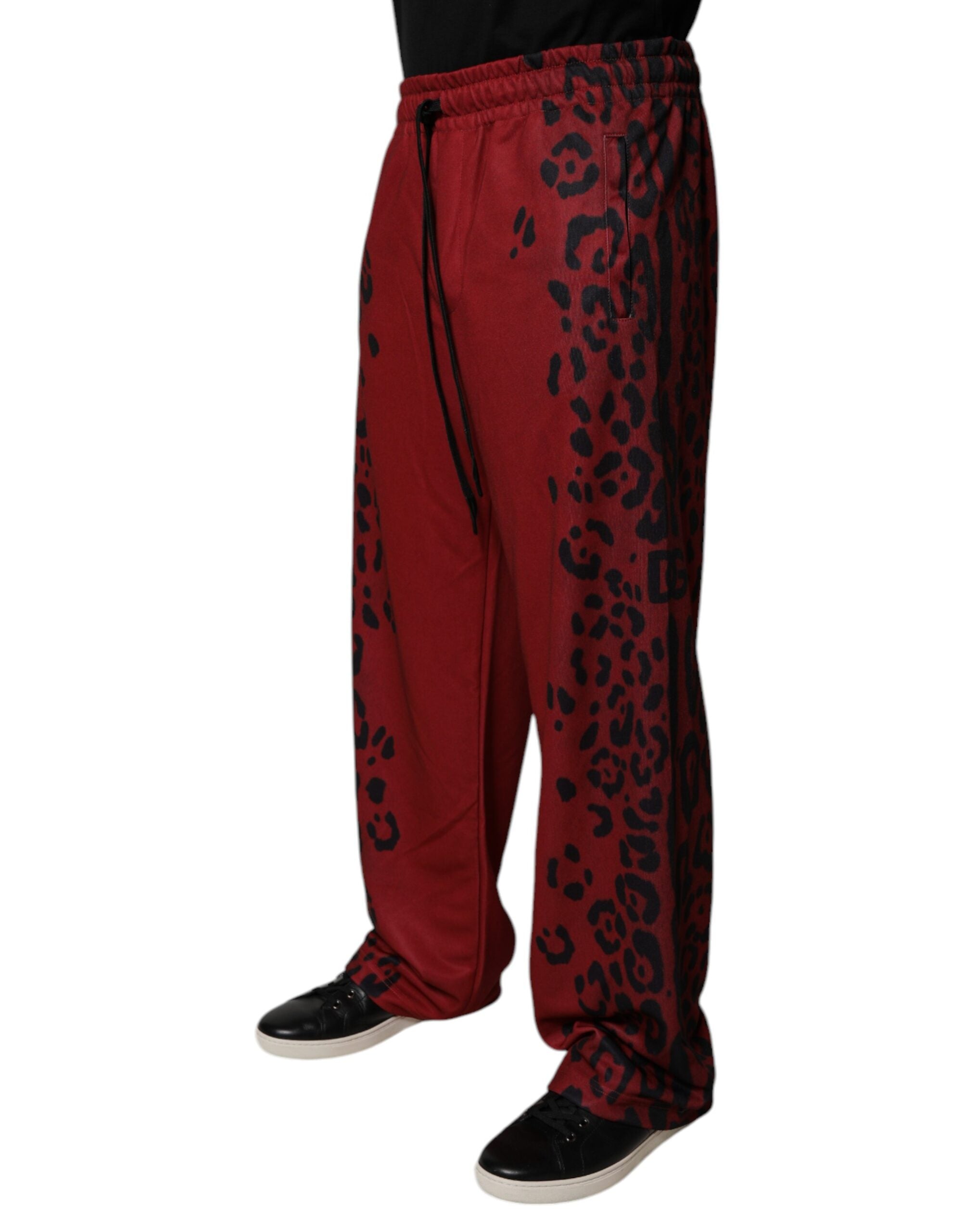 Dolce & Gabbana Red Leopard Print Polyester Men Jogger Pants Dolce & Gabbana